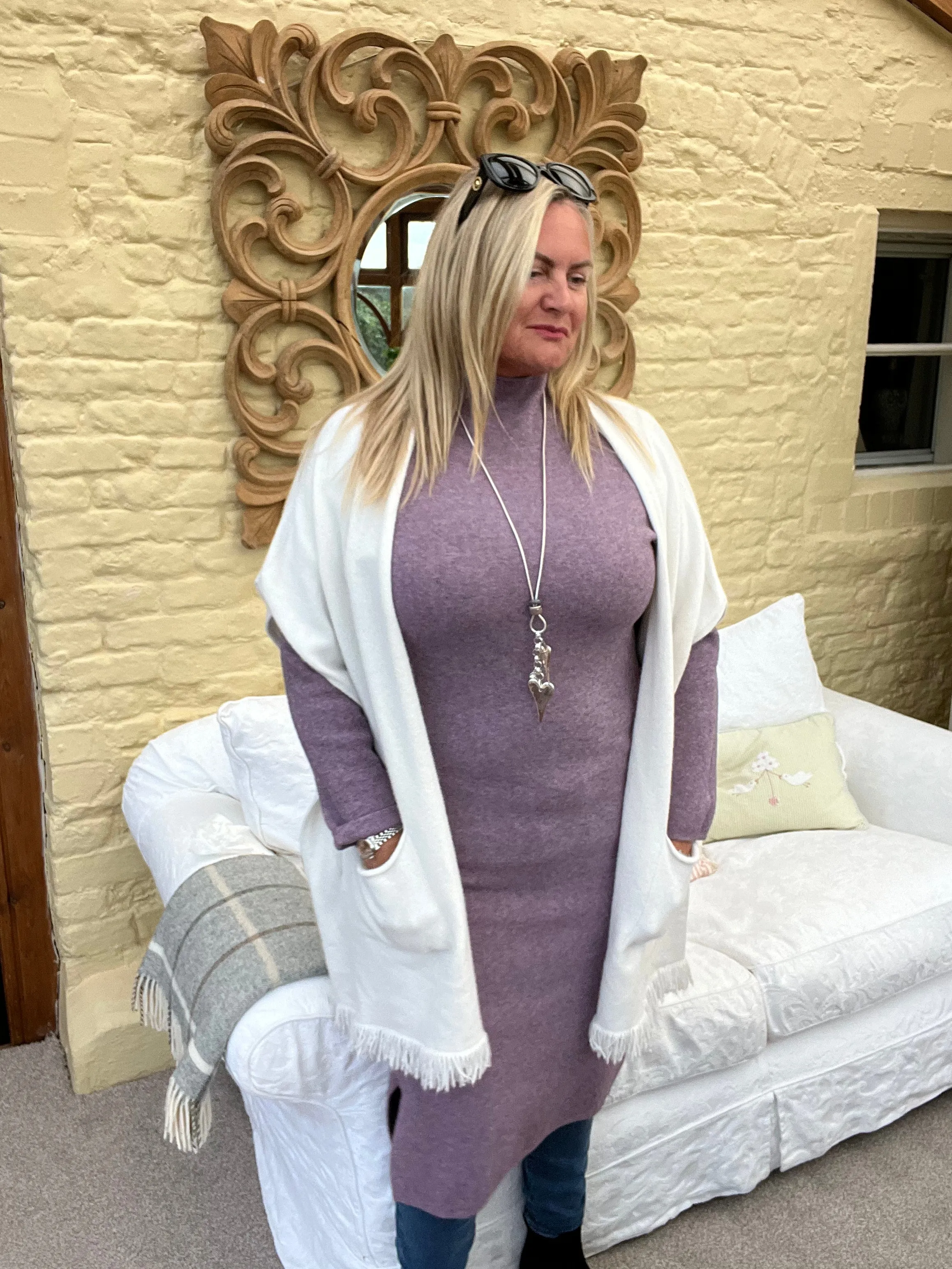 Milano Long Sleaved Jumper Dress in lilac mix