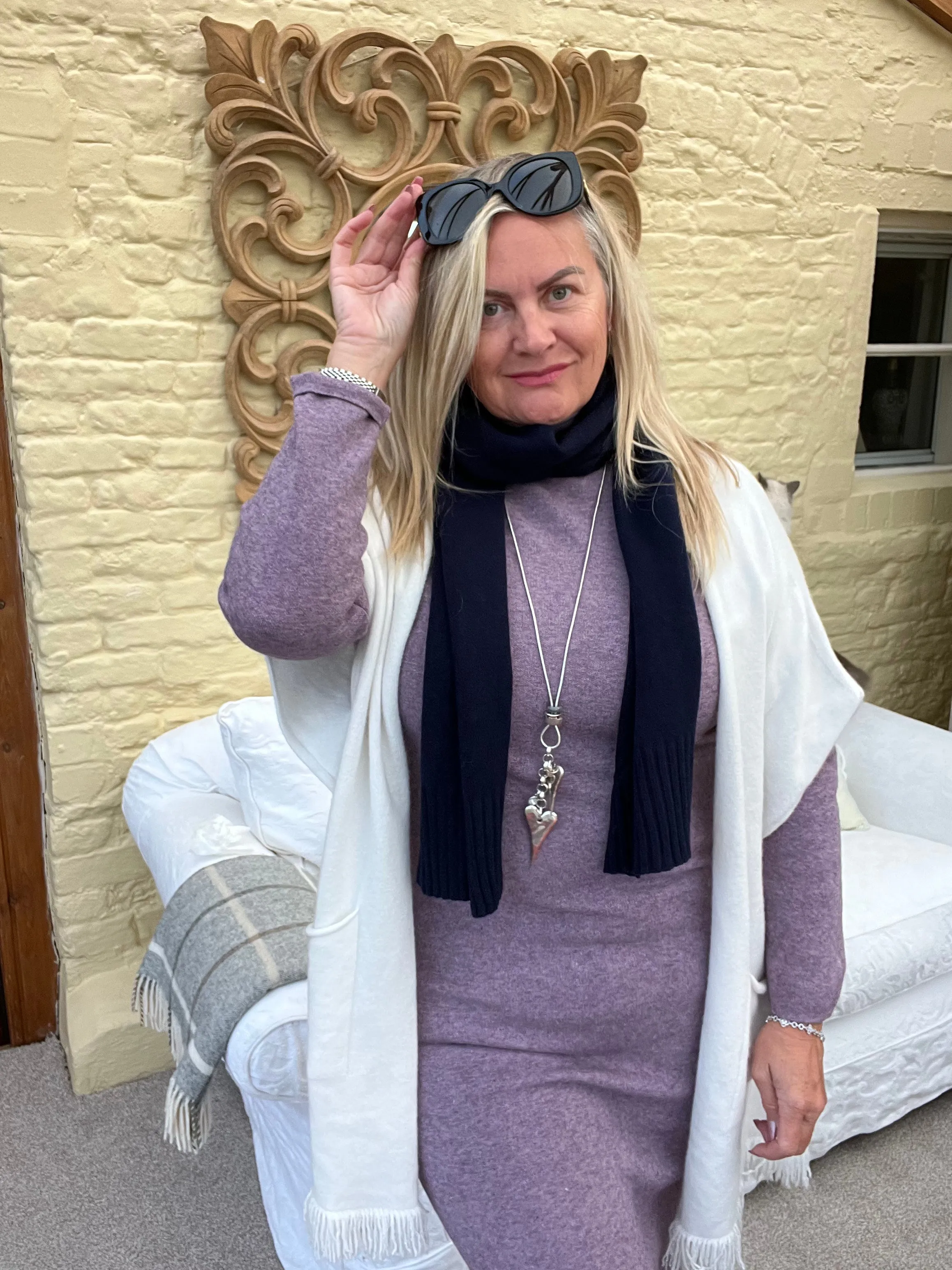 Milano Long Sleaved Jumper Dress in lilac mix