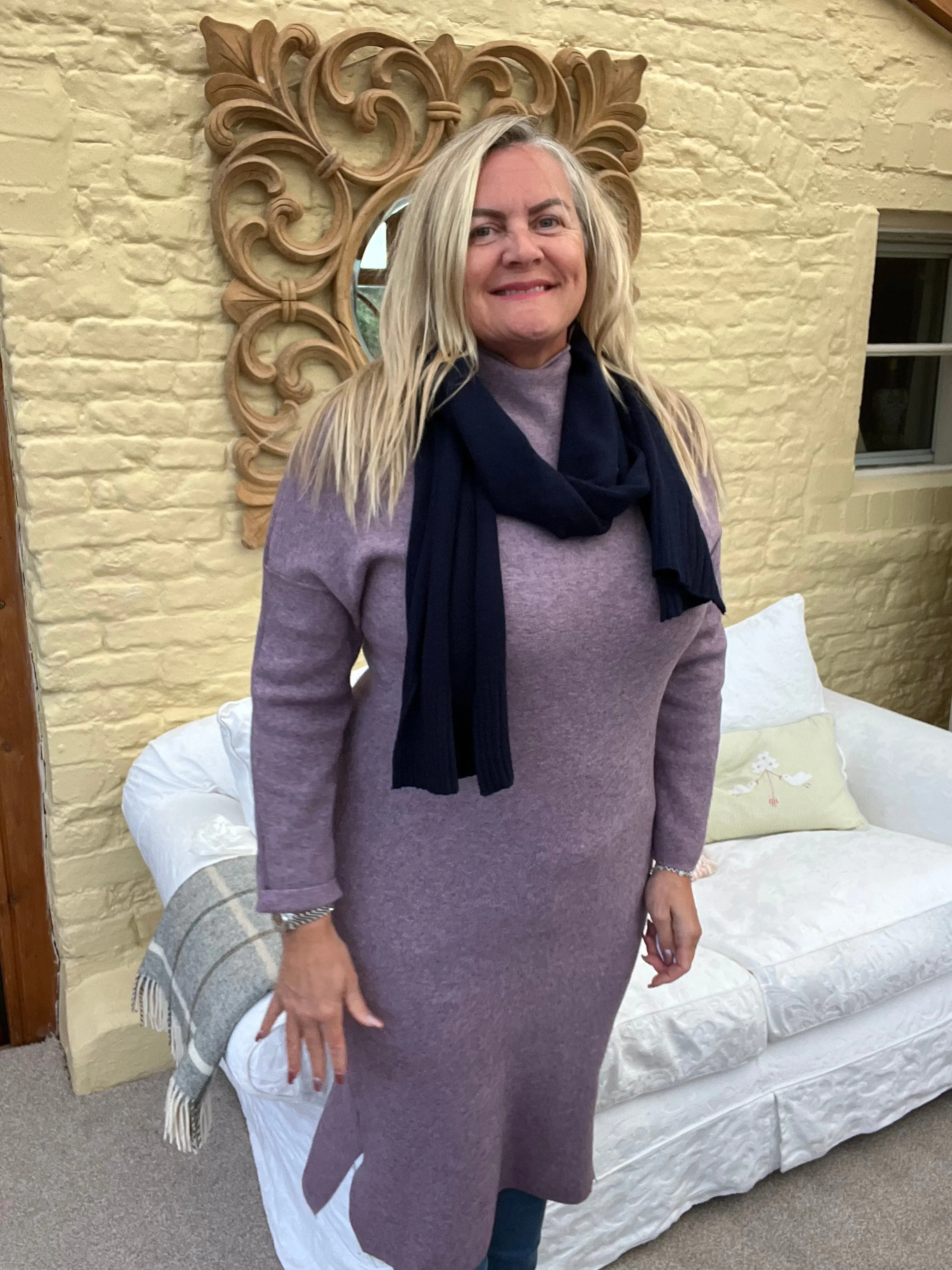 Milano Long Sleaved Jumper Dress in lilac mix