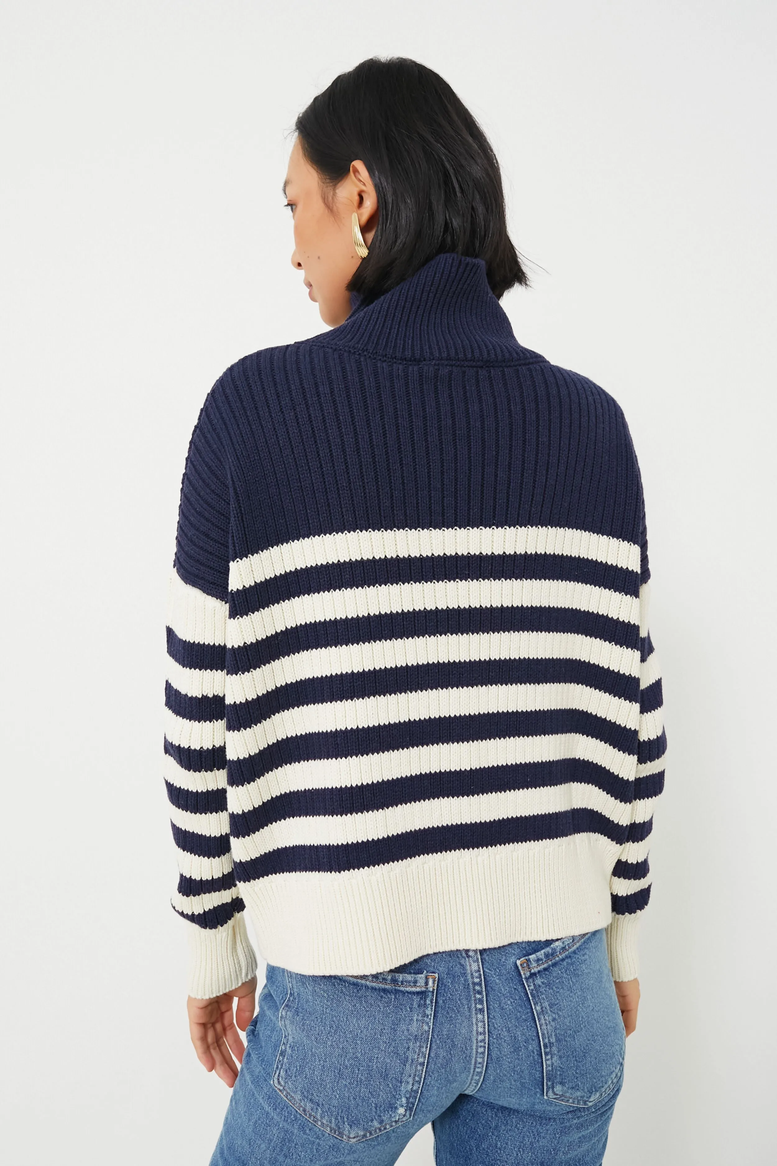 Navy Colorblock Stripe Organic Carolyn Funnel Neck Sweater