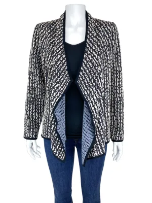 Nic Zoe, Women's Jacquard Knit Open Cardigan, Black/Ivory, Size Petite M