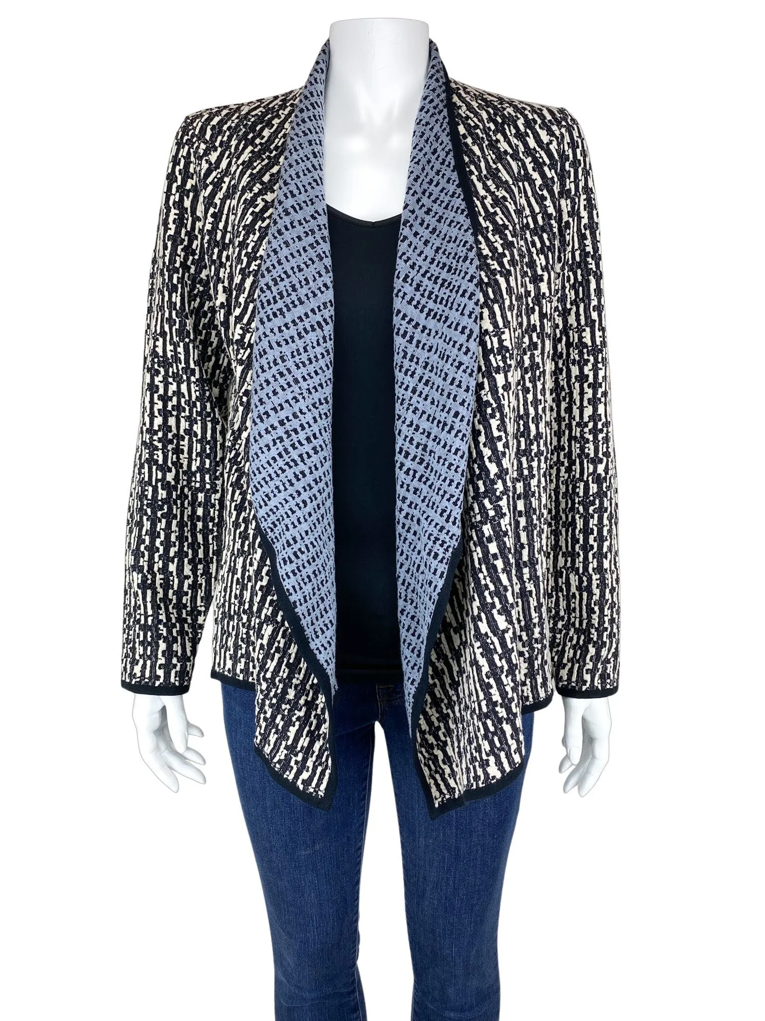 Nic Zoe, Women's Jacquard Knit Open Cardigan, Black/Ivory, Size Petite M