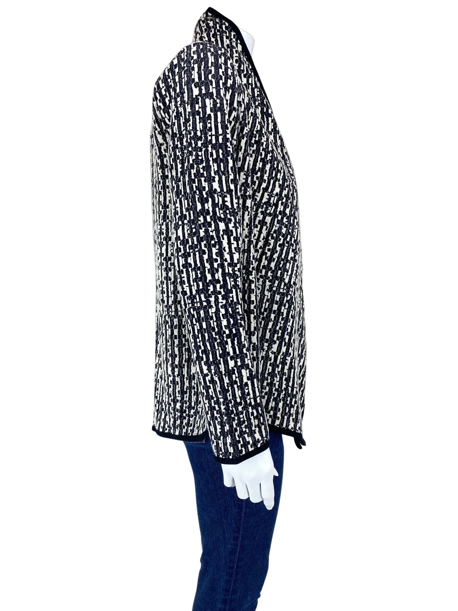 Nic Zoe, Women's Jacquard Knit Open Cardigan, Black/Ivory, Size Petite M