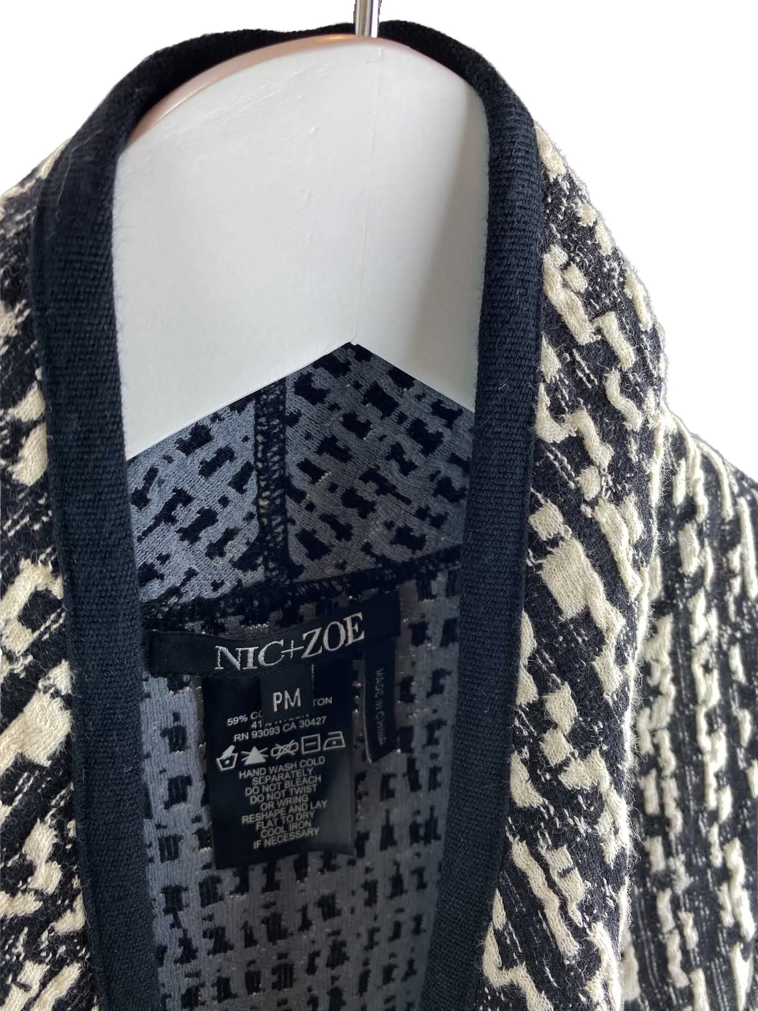 Nic Zoe, Women's Jacquard Knit Open Cardigan, Black/Ivory, Size Petite M
