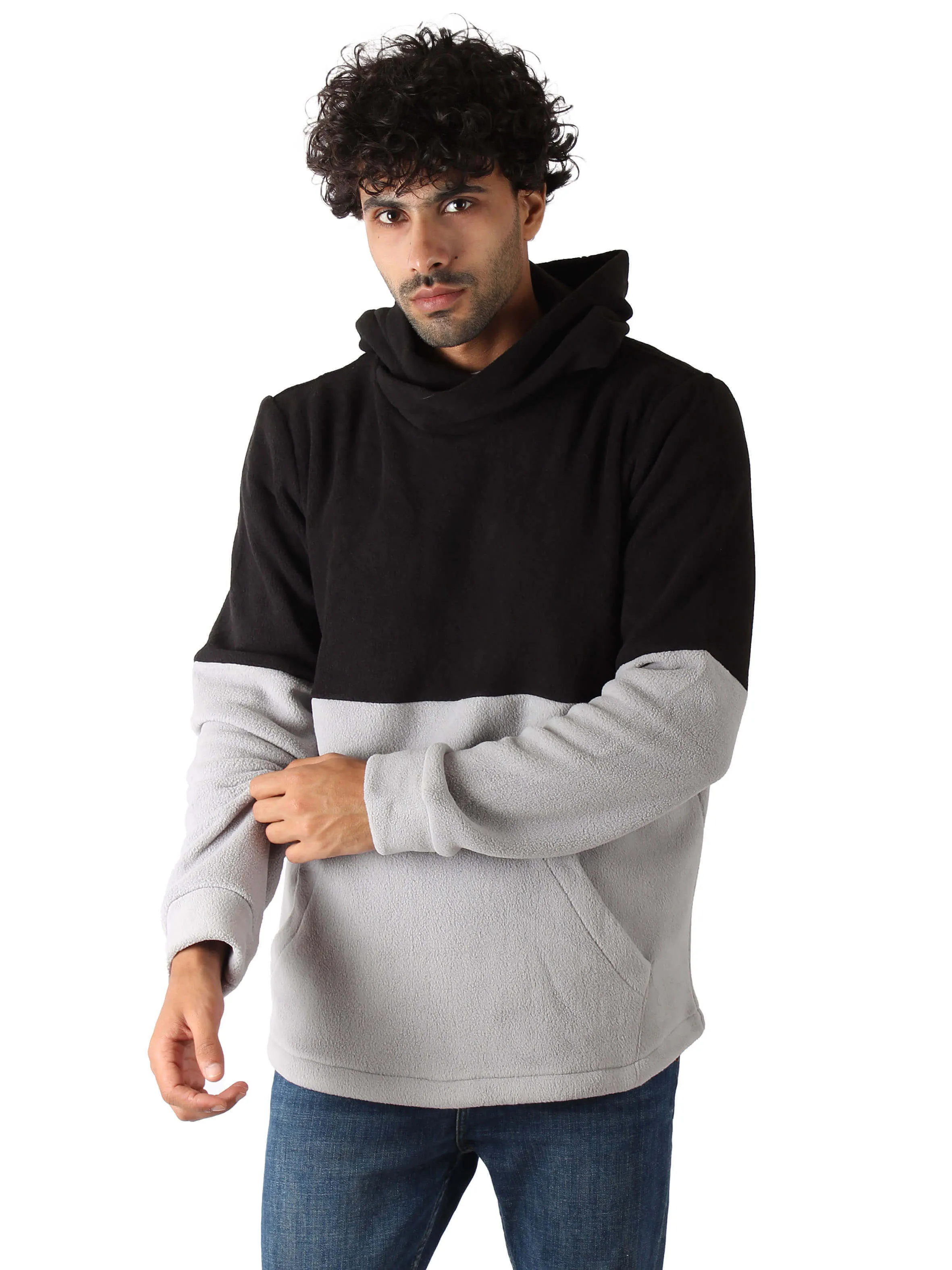 Polar Fleece Hoodie Shaped Hem - Men - Black