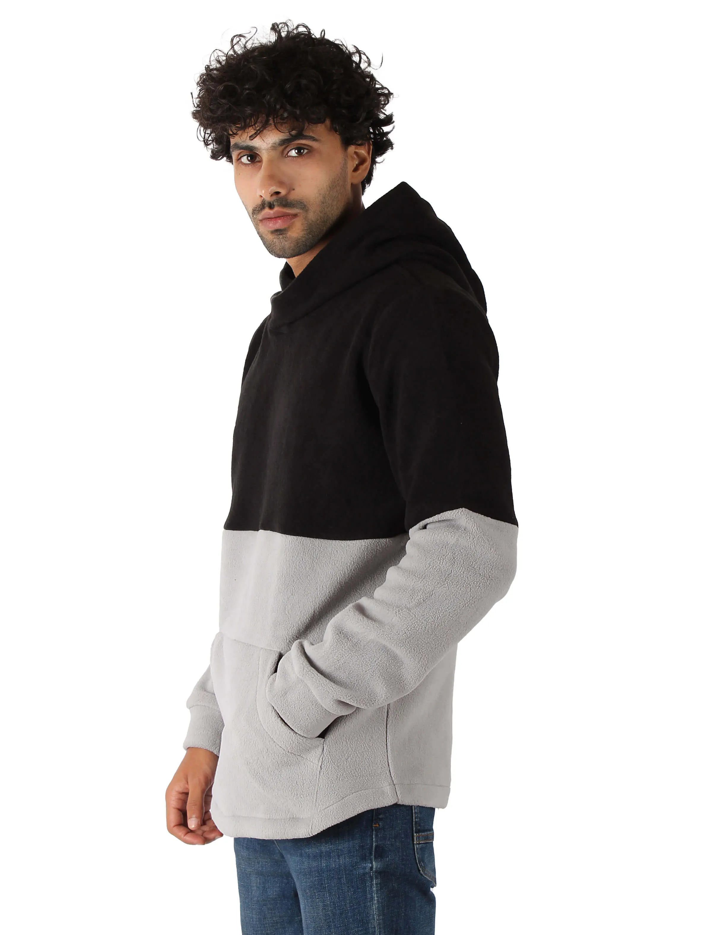 Polar Fleece Hoodie Shaped Hem - Men - Black