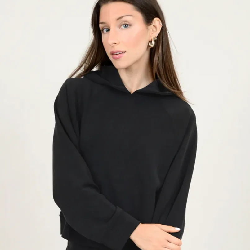 Pristine Modal Scuba Raglan Long Sleeve Hoodie | Black Ink
