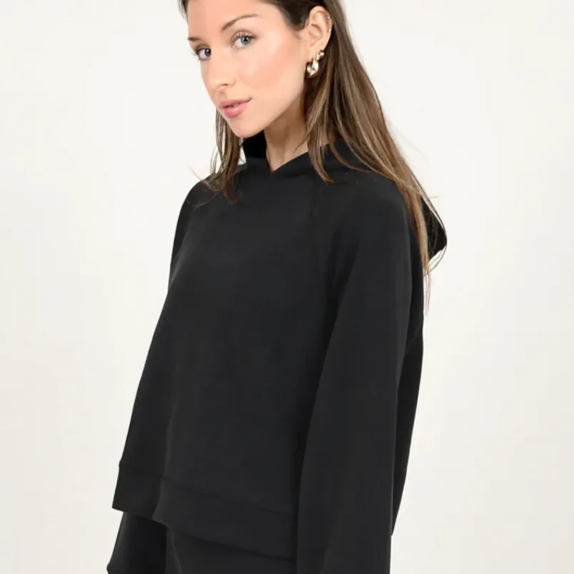 Pristine Modal Scuba Raglan Long Sleeve Hoodie | Black Ink