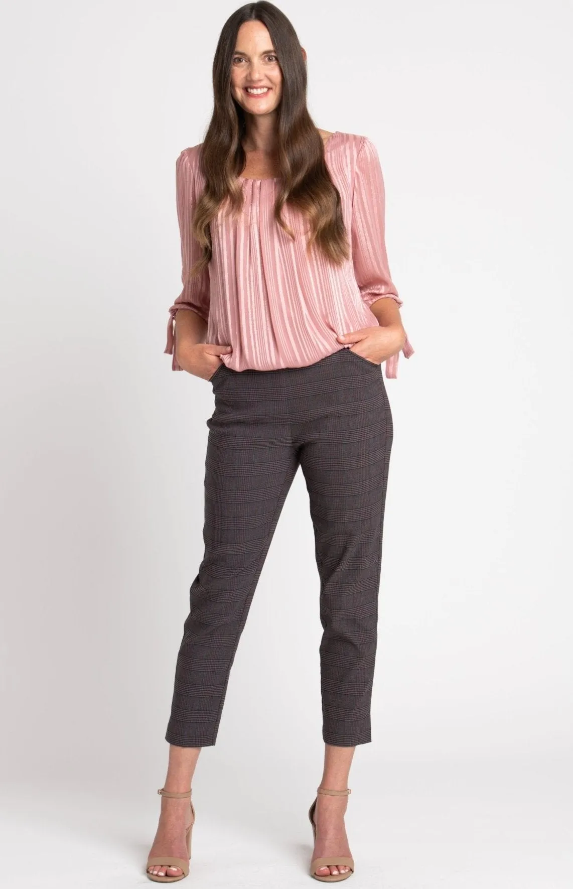 Roz & Ali Millennium Wine Plaid Pull On Ankle Pants