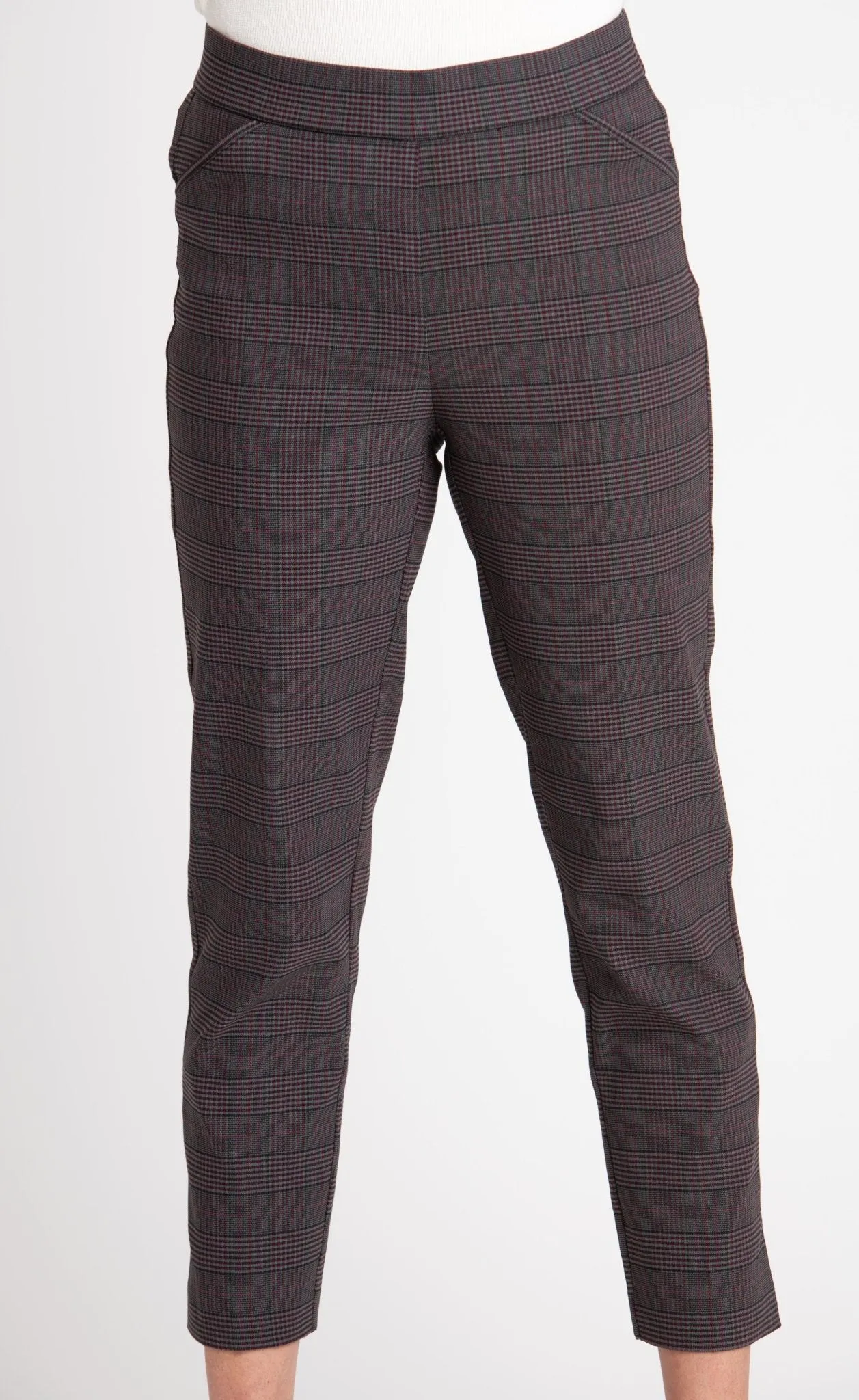 Roz & Ali Millennium Wine Plaid Pull On Ankle Pants