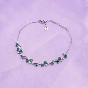 Silver Green Emerald Floral Theme Bracelet