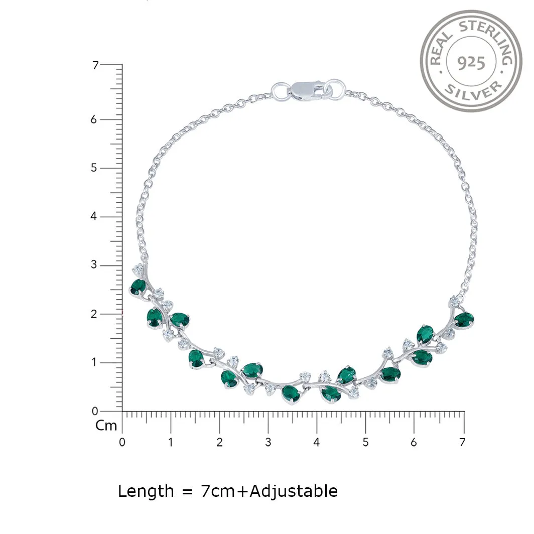 Silver Green Emerald Floral Theme Bracelet