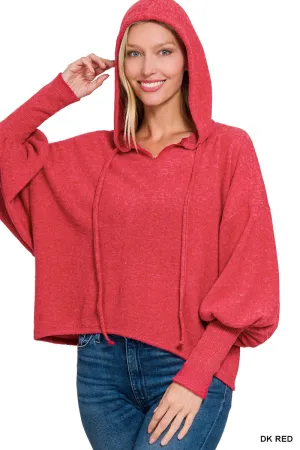 Soft Brushed Hacci Cropped Balloon Sleeve Hoodie