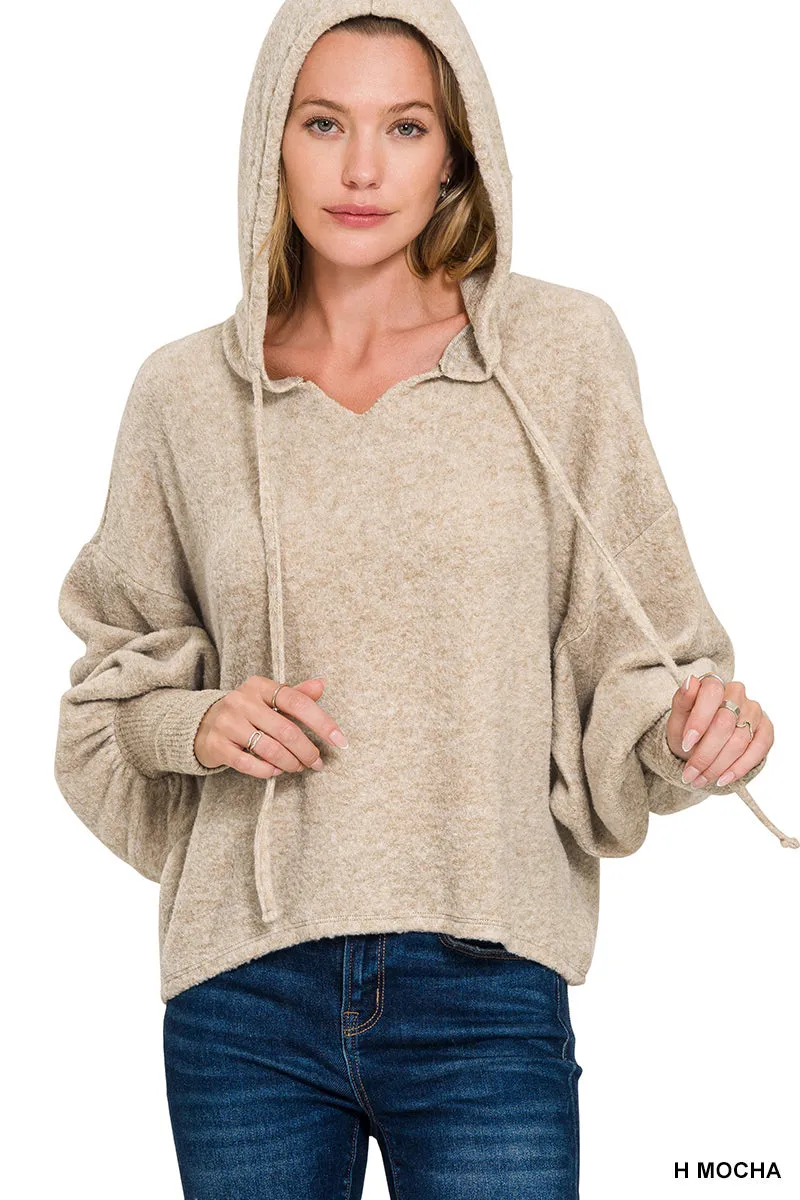 Soft Brushed Hacci Cropped Balloon Sleeve Hoodie