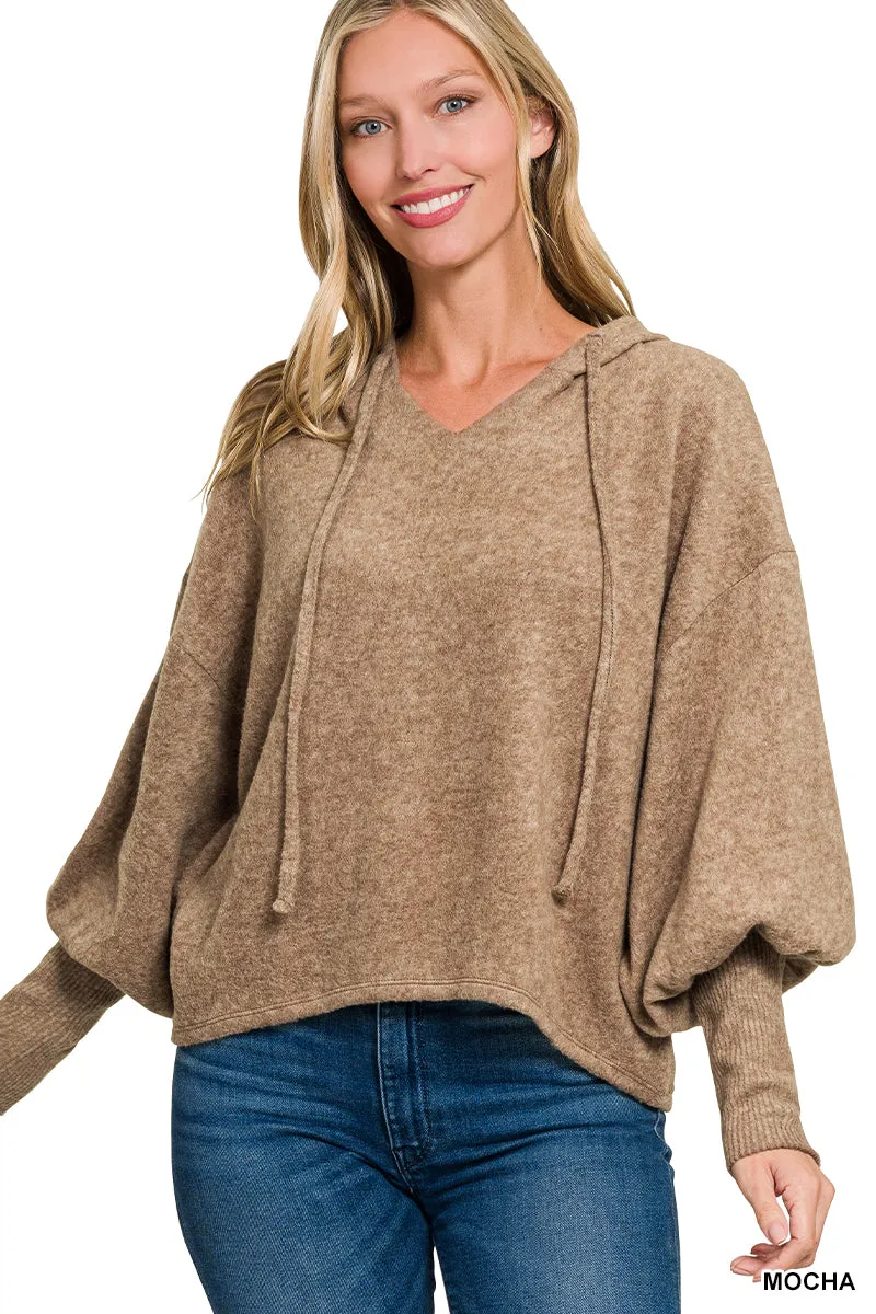 Soft Brushed Hacci Cropped Balloon Sleeve Hoodie