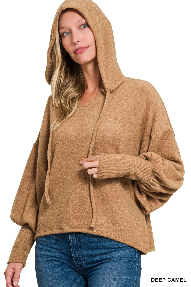 Soft Brushed Hacci Cropped Balloon Sleeve Hoodie