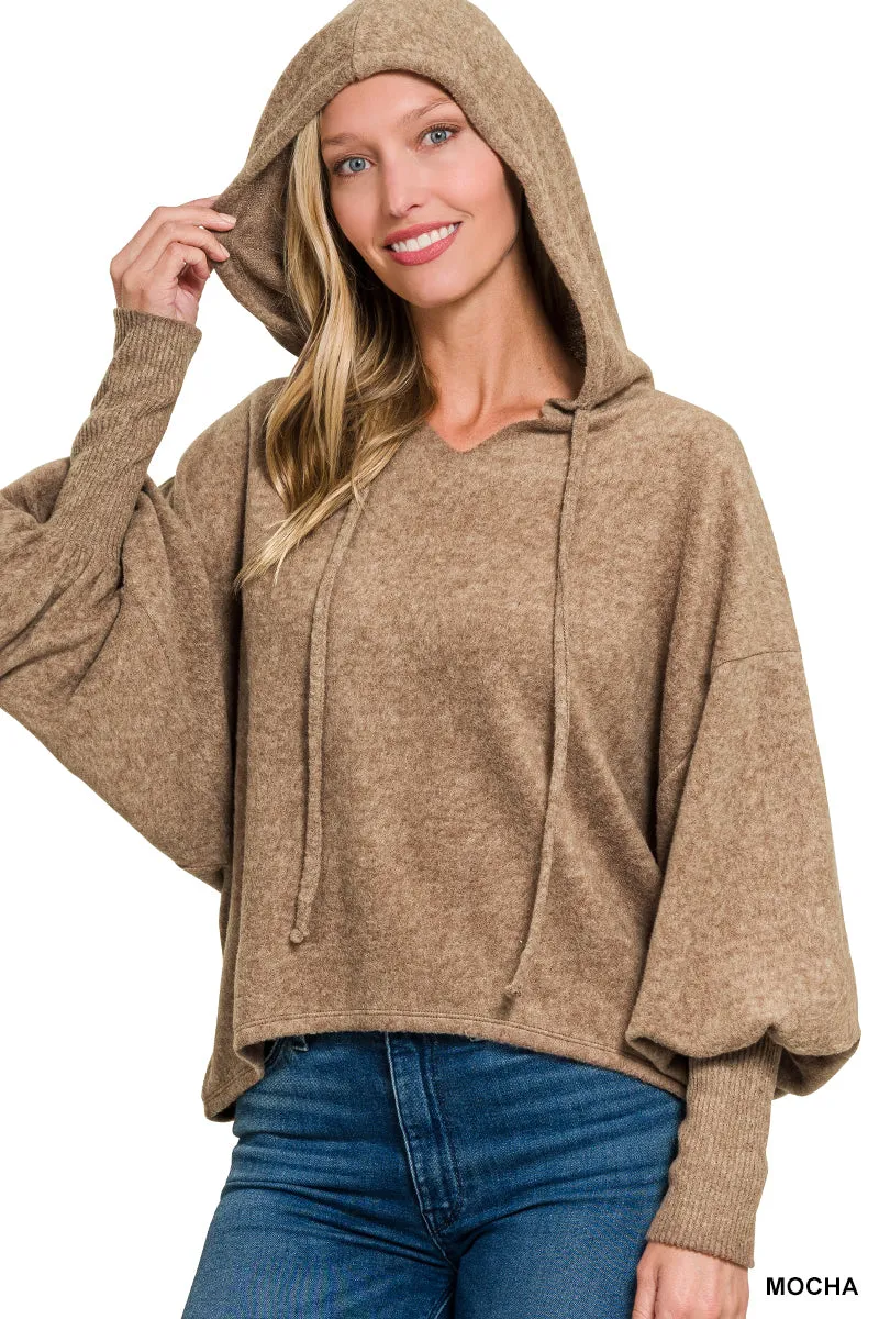 Soft Brushed Hacci Cropped Balloon Sleeve Hoodie