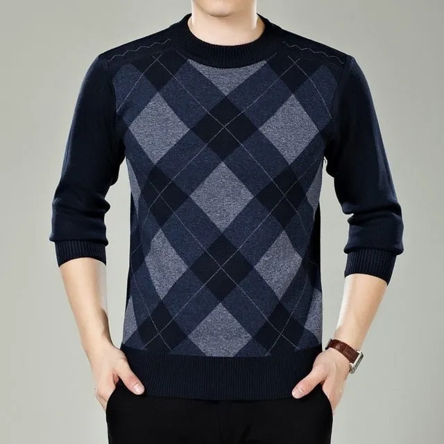 Sweater Men's Winter Thick Warm Cashmere Turtleneck Men Knitted Plaid Sweaters Slim Fit