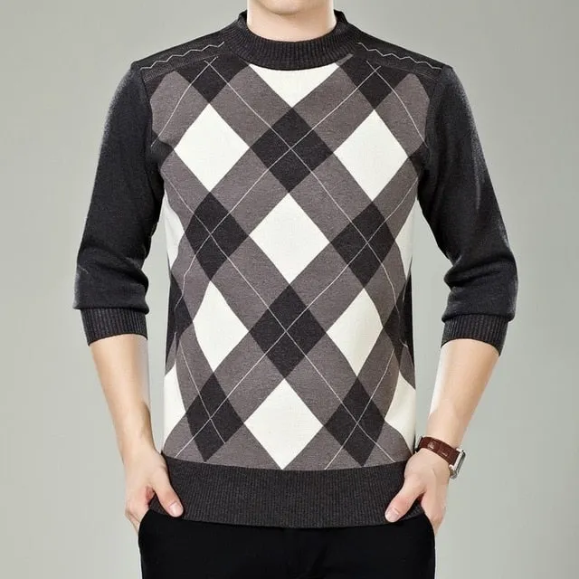 Sweater Men's Winter Thick Warm Cashmere Turtleneck Men Knitted Plaid Sweaters Slim Fit