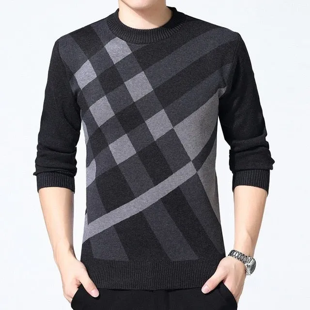 Sweater Men's Winter Thick Warm Cashmere Turtleneck Men Knitted Plaid Sweaters Slim Fit