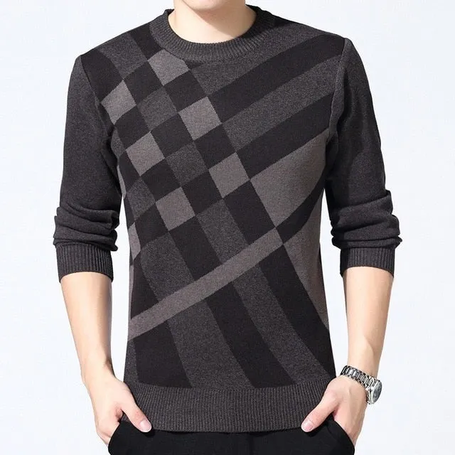 Sweater Men's Winter Thick Warm Cashmere Turtleneck Men Knitted Plaid Sweaters Slim Fit