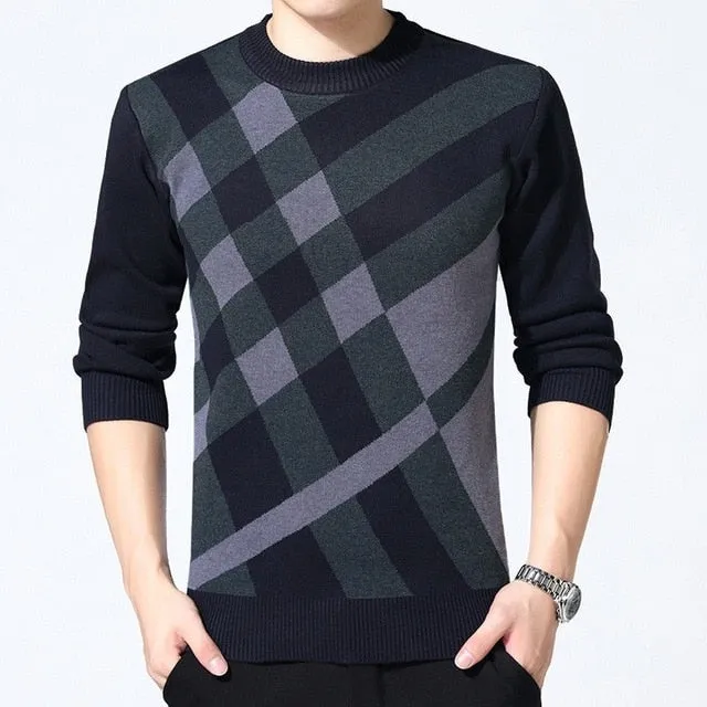 Sweater Men's Winter Thick Warm Cashmere Turtleneck Men Knitted Plaid Sweaters Slim Fit