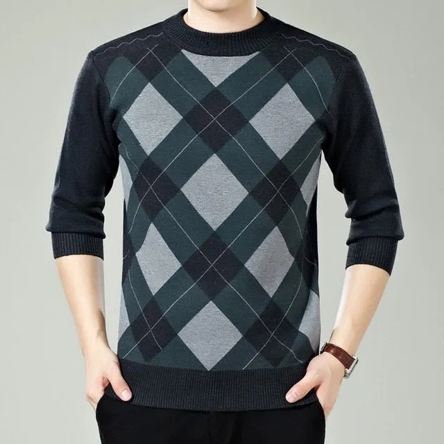 Sweater Men's Winter Thick Warm Cashmere Turtleneck Men Knitted Plaid Sweaters Slim Fit