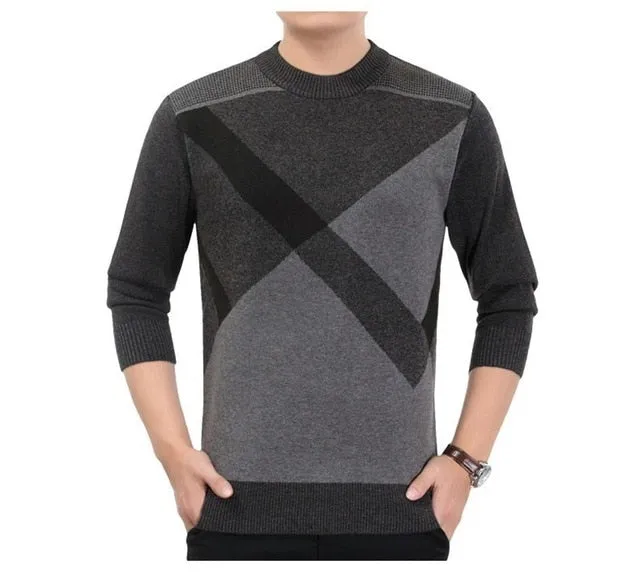 Sweater Men's Winter Thick Warm Cashmere Turtleneck Men Knitted Plaid Sweaters Slim Fit