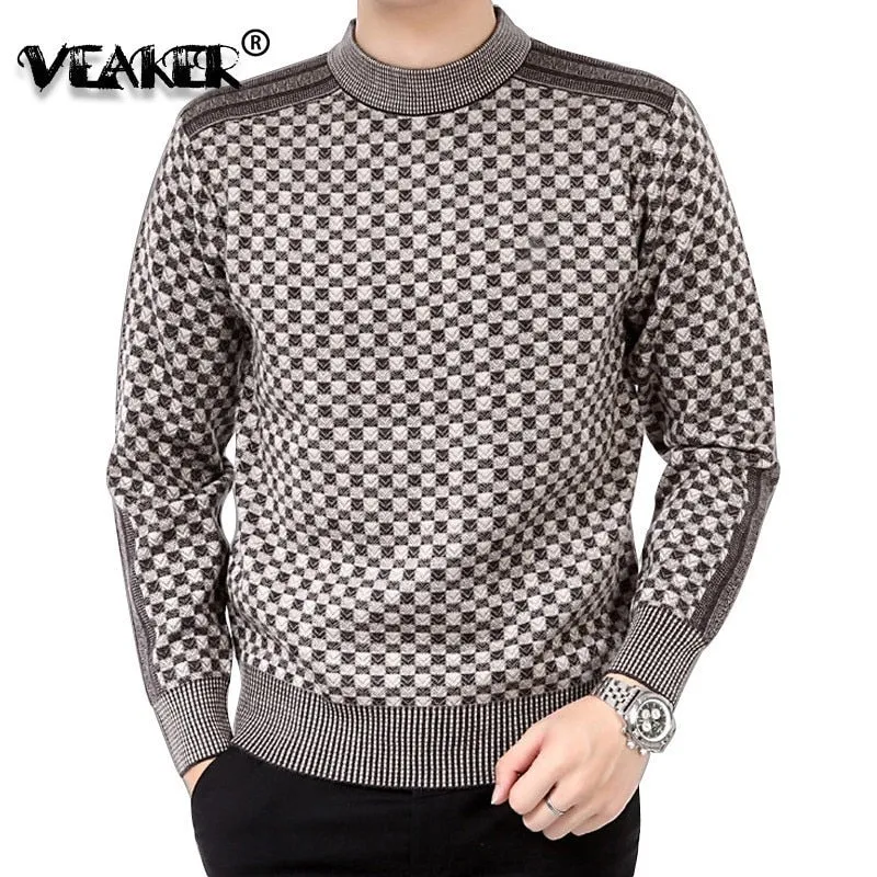 Sweater Men's Winter Thick Warm Cashmere Turtleneck Men Knitted Plaid Sweaters Slim Fit