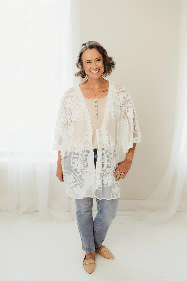 Tie Front Lace Kimono
