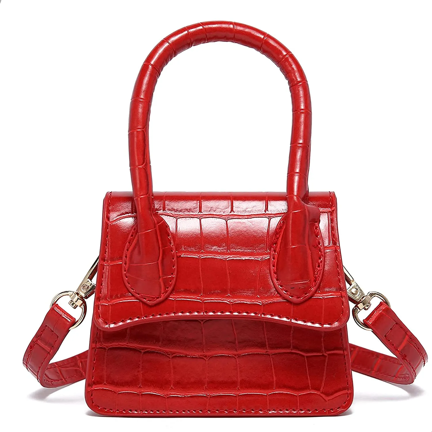 Trendy Orange Croc Tiny Handbag with Curved Flap cover