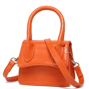 Trendy Orange Croc Tiny Handbag with Curved Flap cover
