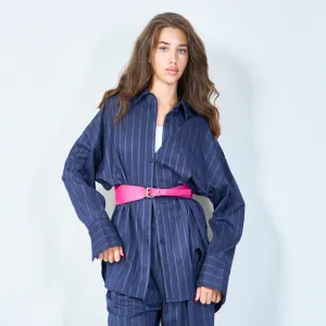 Trendy wide leather belt with contrast panels wholesale