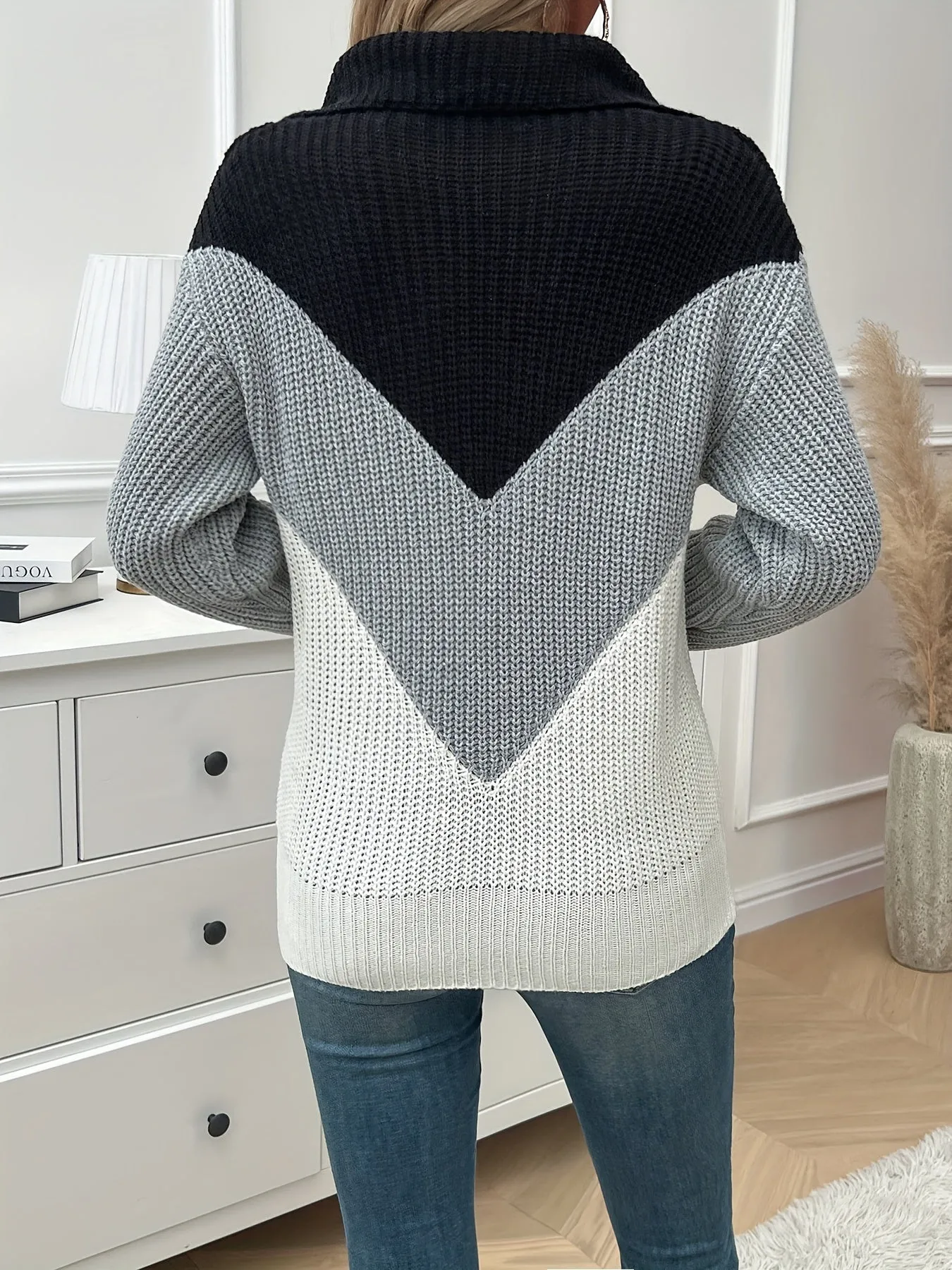 Vibrant Color Block Quarter Zip Sweater - Soft, Cozy, Long Sleeve Design for Fall & Winter - Women's Casual Clothing for Everyday Wear