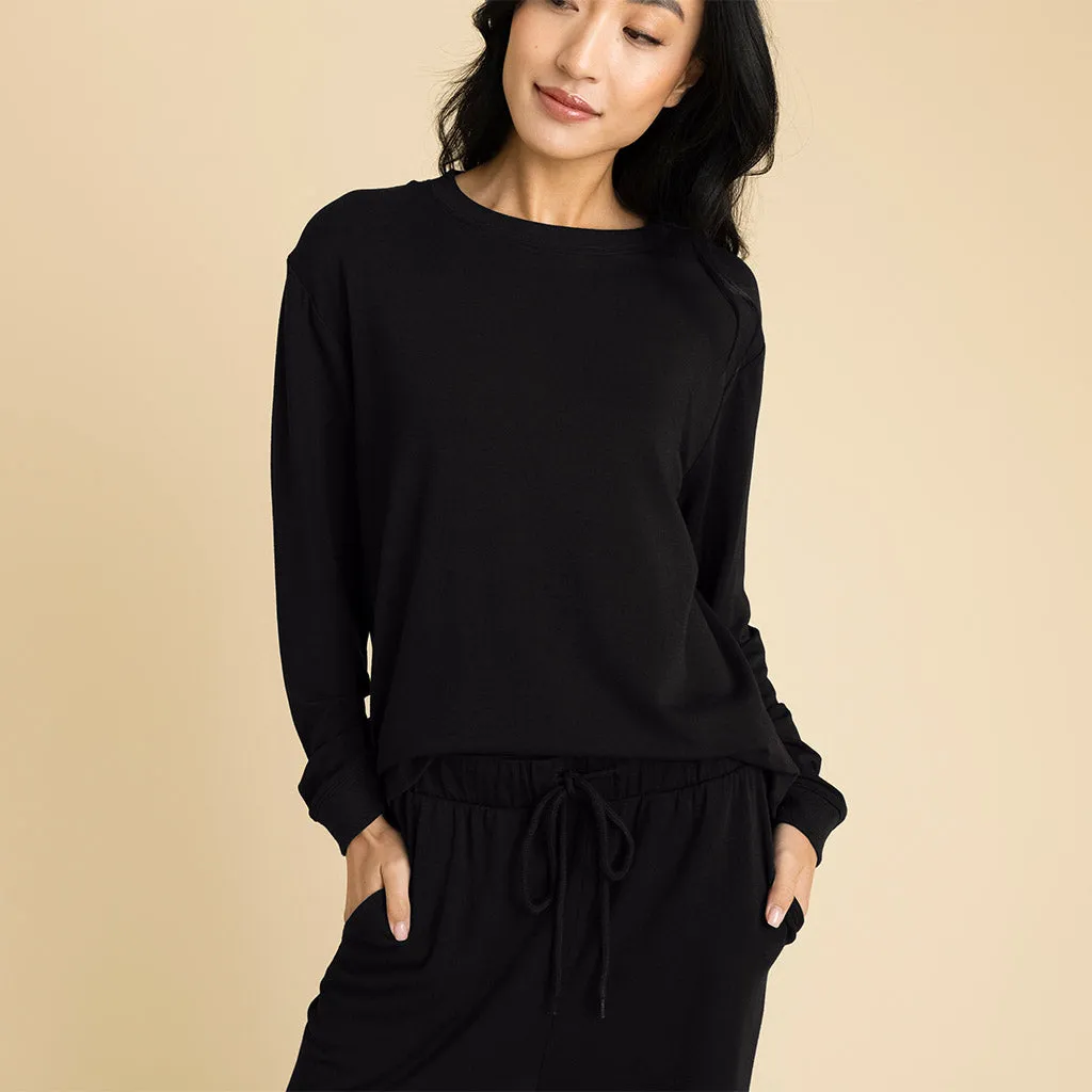 Women's Black French Terry Pullover Sweatshirt