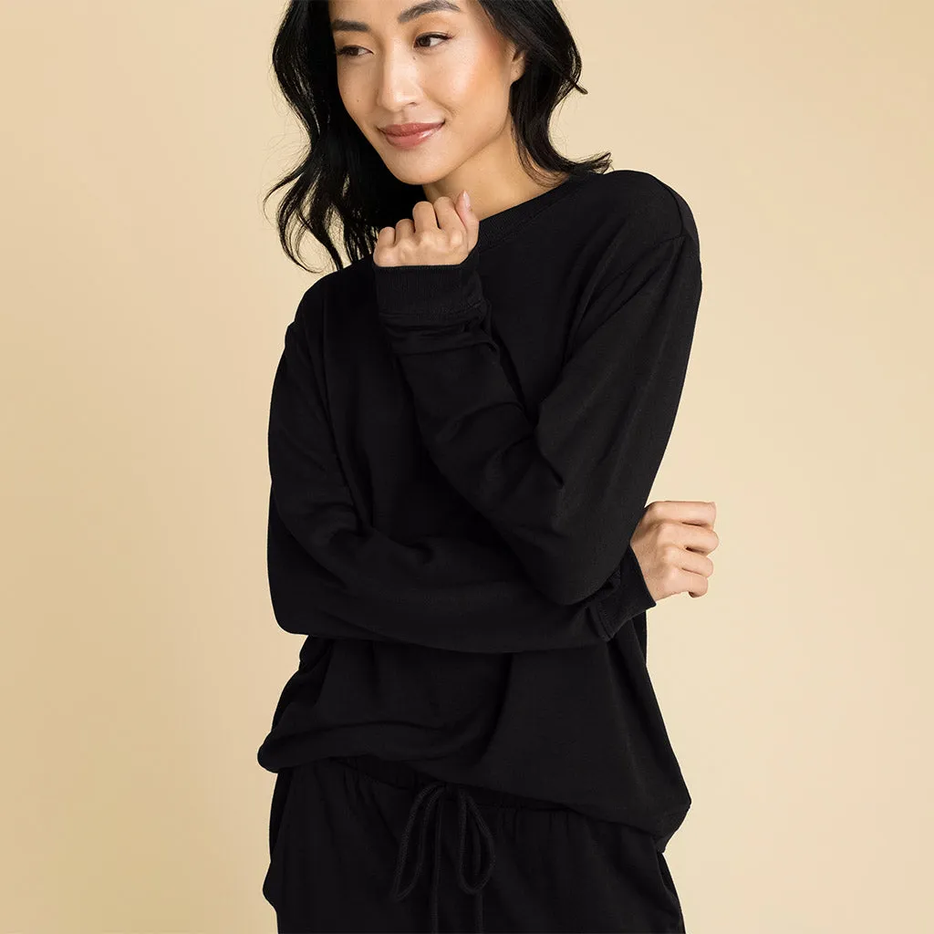 Women's Black French Terry Pullover Sweatshirt