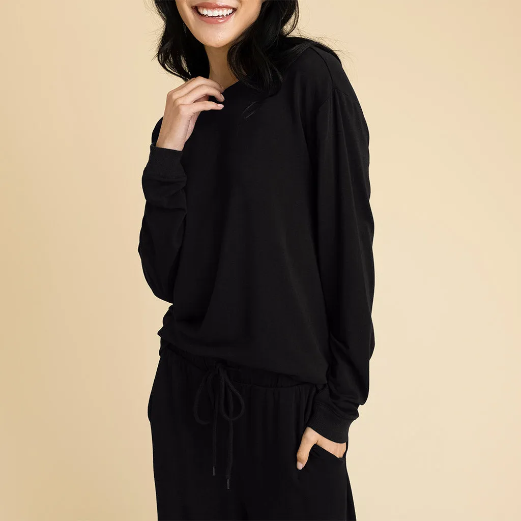 Women's Black French Terry Pullover Sweatshirt