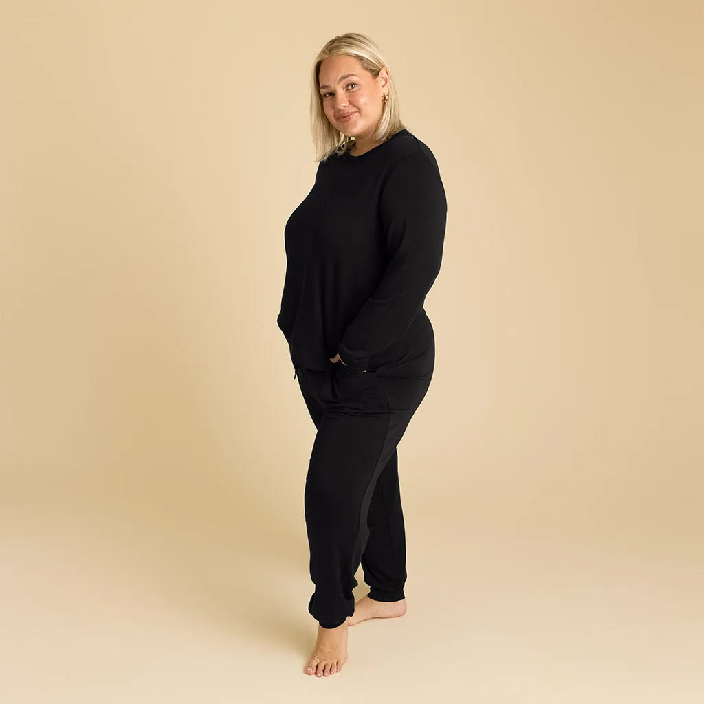 Women's Black French Terry Pullover Sweatshirt