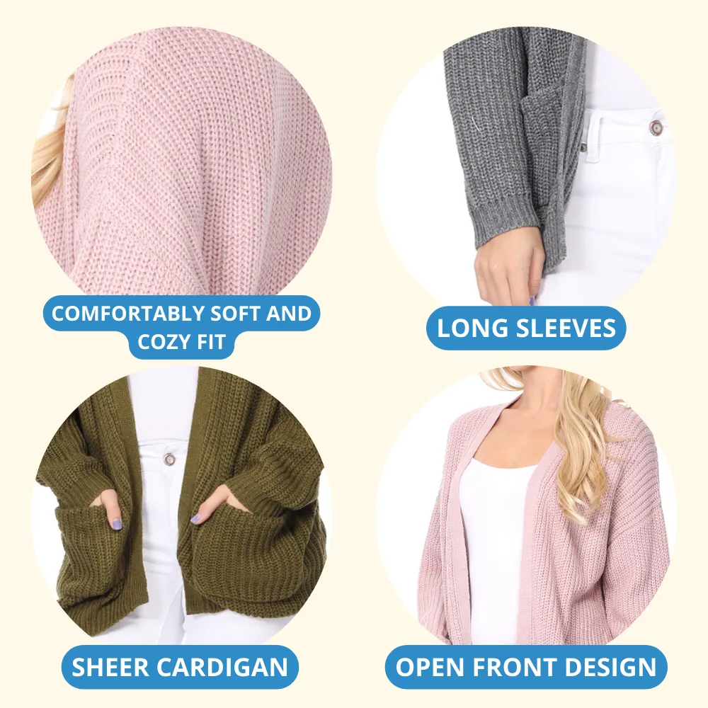 YEMAK Women's Long Sleeve Chunky Waffle Knit Open Front Sweater Cardigan HK8246